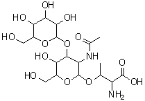 结构式 CAS# 60280-58-2, 3-{[3-乙酰氨基-5-羟基-6-(羟基甲基)-4-{[3,4,5-三羟基-6-(羟基甲基)四氢-2H-吡喃-2-基]氧基}四氢-2H-吡喃-2-基]氧基}-2-氨基丁酸