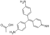structure of CAS# 6035-94-5, Pararosaniline Acetate;Acetic Acid;[4-[(4-Aminophenyl)-(4-Imino-1-Cyclohexa-2,5-Dienylidene)Methyl]Phenyl]Amine;4-[(4-Aminophenyl)-(4-Imino-1-Cyclohexa-2,5-Dienylidene)Methyl]Aniline;Ethanoic Acid;Benzenamine, 4-((4-Aminophenyl)(4-Imino-2,5-Cyclohexadien-1-Ylidene)Methyl)-, Monoacetate