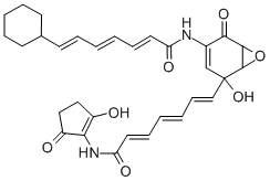 structure of CAS# 61116-33-4, Asukamycin;(2E,4E,6E)-7-[(1R,2S,6S)-4-[[(2E,4E,6E)-7-Cyclohexyl-1-Oxohepta-2,4,6-Trienyl]Amino]-2-Hydroxy-5-Oxo-7-Oxabicyclo[4.1.0]Hept-3-En-2-Yl]-N-(2-Hydroxy-5-Oxo-1-Cyclopentenyl)Hepta-2,4,6-Trienamide;(2E,4E,6E)-7-[(1R,2S,6S)-4-[[(2E,4E,6E)-7-Cyclohexylhepta-2,4,6-Trienoyl]Amino]-2-Hydroxy-5-Keto-7-Oxabicyclo[4.1.0]Hept-3-En-2-Yl]-N-(2-Hydroxy-5-Keto-1-Cyclopentenyl)Hepta-2,4,6-Trienamide;Asukamycin