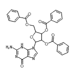 结构式 CAS# 62374-25-8, 2-氨基-9-(2,3,5-三-O-苯甲酰基呋喃戊糖基)-1,9-二氢-6H-嘌呤-6-酮