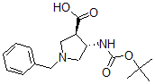 structure of CAS# 628725-28-0, (3R,4S)-rel-4-[[(1,1-Dimethylethoxy)Carbonyl]Amino]-1-(Phenylmethyl)-3-Pyrrolidinecarboxylic Acid;TRANS-RACEMIC-1-BENZYL-4-TERT-BUTOXYCARBONYLAMINO-PYRROLIDINE-3-CARBOXYLIC ACID;TRANS-1-BENZYL-4-TERT-BUTOXYCARBONYLAMINO-PYRROLIDINE-3-CARBOXYLIC ACID;TRANS-4-BOC-AMINO-1-BENZYL-PYRROLIDINE-3-CARBOXYLIC ACID