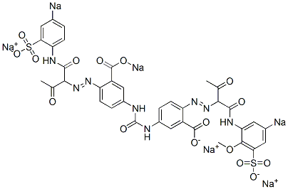 CAS#: 6391-32-8， 5,5'-(Carbonyldiimino)-2-((1-((2-methoxy-5-sulfophenyl)amino)-1,3-dioxo-2-butyl)azo)-2'-((1'-((4'-sulfophenyl)amino)-1',3'-dioxo-2'-butyl)azo)bis(benzoic acid), tetrasodium salt