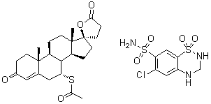 CAS 登录号：65272-36-8， (7alpha,17alpha)-7-(乙酰基硫基)-17-羟基-3-氧代-孕甾-4-烯-21-羧酸 gamma-内酯与 6-氯-3,4-二氢-2H-1,2,4-苯并噻二嗪-7-磺酰胺 1,1-二氧化物混合物