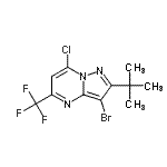 structure of CAS# 655235-50-0, 3-Bromo-7-chloro-2-(2-methyl-2-propanyl)-5-(trifluoromethyl)pyrazolo[1,5-a]pyrimidine;3-Bromo-2<wbr>-(tert-bu<wbr>tyl)-7-ch<wbr>loro-5-(t<wbr>rifluorom<wbr>ethyl)-py<wbr>razolo[1,<wbr>5-a]pyrim<wbr>idine;3-BROMO-2<wbr>-(TERT-BU<wbr>TYL)-7-CH<wbr>LORO-5-(T<wbr>RIFLUOROM<wbr>ETHYL)PYR<wbr>AZOLO[1,5<wbr>-A]PYRIMI<wbr>DINE;MFCD00178915
