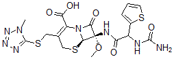 CAS 登录号：65700-47-2， (6R)-7beta-[[(S)-[(氨基羰基)氨基](2-噻吩基)乙酰基]氨基]-7alpha-甲氧基-3-[(1-甲基-1H-四唑-5-基)硫代甲基]头孢烷-3-烯-4-羧酸