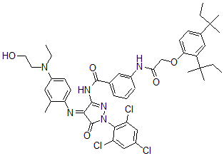 CAS#: 65749-37-3， 2-(2,4-Di-Tert-Pentylphenoxy)-3'-[[1-(2,4,6-Trichlorophenyl)-4-[[4-[Ethyl(2-Hydroxyethyl) Amino]-2-Methylphenyl]Imino]-5-Oxo-2-Pyrazolin-3-Yl]Carbamoyl]Acetanilide
