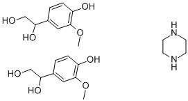 structure of CAS# 67423-45-4, 4-Hydroxy-3-Methoxyphenylglycol Piperazine Salt (2:1);(1S)-1-(4-Hydroxy-3-Methoxy-Phenyl)Ethane-1,2-Diol;Ncgc00015498-01;Zinc00056459