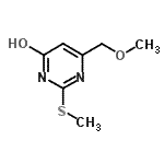structure of CAS# 68087-13-8, 6-(Methoxymethyl)-2-(methylsulfanyl)-4-pyrimidinol;4-Hydroxy-6-(methoxymethyl)-2-(methylthio)-1,3-diazine;4-Hydroxy-6-(methoxymethyl)-2-(methylthio)pyrimidine;4-hydroxy-6-methoxymethyl-2-(methylthio)pyrimidine, >95%