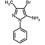 structure of CAS# 69464-98-8, 4-Bromo-3-methyl-1-phenyl-1H-pyrazol-5-amine;4-Brom-3-methyl-1-phenyl-1H-pyrazol-5-ylamin;4-bromo-5-methyl-2-phenyl-pyrazol-3-amine;MFCD04039926
