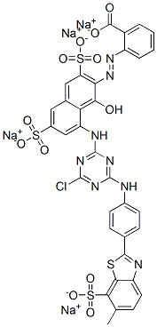 CAS#: 70209-93-7， Tetrasodium 2-[[8-[[4-Chloro-6-[[4-(6-Methyl-7-Sulphonatobenzothiazol-2-Yl)Phenyl]Amino]-1,3,5-Triazin-2-Yl]Amino]-1-Hydroxy-3,6-Disulphonato-2-Naphthyl]Azo]Benzoate