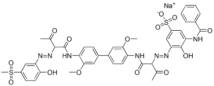 CAS#: 70210-32-1， Sodium 3-Benzamido-4-Hydroxy-5-[[1-[[4'-[[2-[[2-Hydroxy-5-(Methylsulphonyl)Phenyl]Azo]-1,3-Dioxobutyl]Amino]-3,3'-Dimethoxy[1,1'-Biphenyl]-4-Yl]Carbamoyl]-2-Oxopropyl]Azo]Benzenesulphonate