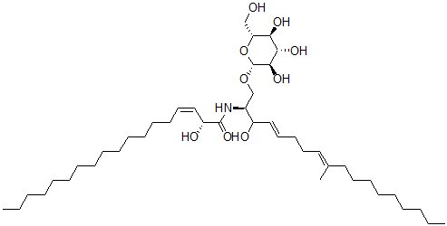 CAS#: 70711-60-3， (Z,2R)-2-hydroxy-N-[(2S,4E,8E)-3-hydroxy-9-methyl-1-[(2R,3R,4S,5S,6R)-3,4,5-Trihydroxy-6-(hydroxymethyl)oxan-2-yl]oxy-octadeca-4,8-dien-2-yl]octadec-3-enamide