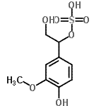 structure of CAS# 71324-20-4, 2-Hydroxy-1-(4-hydroxy-3-methoxyphenyl)ethyl hydrogen sulfate;(3-Methox<wbr>y-4-sulfo<wbr>nyloxyphe<wbr>nyl)glyco<wbr>l; MHPG s<wbr>ulfate; M<wbr>OPEG sulf<wbr>ate; 4-(1<wbr>,2-dihydr<wbr>oxyethyl)<wbr>-2-methox<wbr>yphenyl s<wbr>ulfate;1,2-Ethan<wbr>ediol, 1-<wbr>(4-hydrox<wbr>y-3-metho<wbr>xyphenyl)<wbr>-, mono(h<wbr>ydrogen s<wbr>ulfate);3-Methoxy-4-hydroxyphenylethyleneglycol sulfate