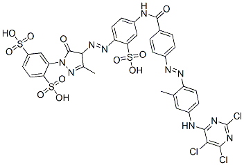 CAS#: 71750-84-0， 2-[4,5-Dihydro-3-Methyl-4-[[4-[[4-[[2-Methyl-4-[(2,5,6-Trichloropyrimidin-4-Yl)Amino]Phenyl]Azo]Benzoyl]Amino]-2-Sulphophenyl]Azo]-5-Oxo-1H-Pyrazol-1-Yl]Benzene-1,4-Disulphonic Acid