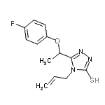 structure of CAS# 725217-88-9, 4-Allyl-5-[1-(4-fluorophenoxy)ethyl]-4H-1,2,4-triazole-3-thiol;5-[(4-flu<wbr>orophenox<wbr>y)ethyl]-<wbr>4-prop-2-<wbr>enyl-1,2,<wbr>4-triazol<wbr>e-3-thiol;5-[1-(4-f<wbr>luorophen<wbr>oxy)ethyl<wbr>]-4-(prop<wbr>-2-en-1-y<wbr>l)-4H-1,2<wbr>,4-triazo<wbr>le-3-thiol;MFCD04138018