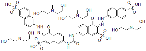 CAS#: 72869-93-3， 7,7'-(Carbonyldiimino)Bis[4-Hydroxy-3-[(6-Sulfo-2-Naphthalenyl)Azo]-2-Naphthalenesulfonic Acid Compd. With 2,2'-(Methylimino)Bis[Ethanol] (1:4)