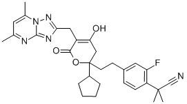 CAS#: 749929-33-7， 4-[2-[2-cyclopentyl-5-[(5,7-dimethyl[1,2,4]triazolo[1,5-a]pyrimidin-2-yl)methyl]-3,6-dihydro-4-hydroxy-6-oxo-2H-pyran-2-yl]ethyl]-2-fluoro-alpha,alpha-dimethyl-Benzeneacetonitrile