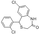 structure of CAS# 75450-34-9, 7-Chloro-5-(2-Chlorophenyl)-1,5-Dihydro-4,1-Benzothiazepin-2(3H)-One;Idi1_034026;Hsci1_000330;Bio1_000408