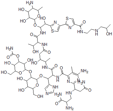 CAS#: 77368-70-8， [2-[2-[2-[[6-Amino-2-[3-Amino-1-[(2,3-Diamino-3-Oxopropyl)Amino]-3-Oxopropyl]-5-Methylpyrimidine-4-Carbonyl]Amino]-3-[[5-[[1-[[1-(5-Amino-3,4-Dihydroxy-6-Methyloxan-2-Yl)Oxy-2-Hydroxy-2-[4-[4-[2-(2-Hydroxypropylamino)Ethylcarbamoyl]-1,3-Thiazol-2-Yl]-1,3-Thiazol-2-Yl]Ethyl]Amino]-3-Hydroxy-1-Oxobutan-2-Yl]Amino]-3-Hydroxy-5-Oxopentan-2-Yl]Amino]-1-(3H-Imidazol-4-Yl)-3-Oxopropoxy]-4,5-Dihydroxy-6-(Hydroxymethyl)Oxan-3-Yl]Oxy-3,5-Dihydroxy-6-(Hydroxymethyl)Oxan-4-Yl] Carbamate