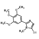 structure of CAS# 77803-41-9, 4-Methyl-5-(3,4,5-trimethoxyphenyl)-4H-1,2,4-triazole-3-thiol;4-methyl-5-(3,4,5-trimethoxyphenyl)-1,2,4-triazole-3-thiol;4-Methyl-<wbr>5-(3,4,5-<wbr>trimethox<wbr>y-phenyl)<wbr>-2,4-dihy<wbr>dro-[1,2,<wbr>4]triazol<wbr>e-3-thione;4-methyl-<wbr>5-(3,4,5-<wbr>trimethox<wbr>yphenyl)-<wbr>2,4-dihyd<wbr>ro-3H-1,2<wbr>,4-triazo<wbr>le-3-thio<wbr>ne