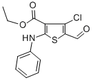 structure of CAS# 78267-24-0, Ethyl 2-Anilino-4-Chloro-5-Formyl-3-Thiophenecarboxylate;4-Chloro-5-Formyl-2-(Phenylamino)-3-Thiophenecarboxylic Acid Ethyl Ester;4-Chloro-5-Formyl-2-(Phenylamino)Thiophene-3-Carboxylic Acid Ethyl Ester;Ethyl 4-Chloro-5-Methanoyl-2-(Phenylamino)Thiophene-3-Carboxylate