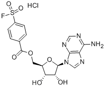 structure of CAS# 78859-42-4, 5'-p-Fluorosulfonyl-Benzoyladenosine Hydrochloride;[(2R,3S,4R,5R)-5-(6-Aminopurin-9-Yl)-3,4-Dihydroxy-Tetrahydrofuran-2-Yl]Methyl 4-Fluorosulfonylbenzoate Hydrochloride;4-Fluorosulfonylbenzoic Acid [(2R,3S,4R,5R)-5-(6-Aminopurin-9-Yl)-3,4-Dihydroxy-2-Tetrahydrofuranyl]Methyl Ester Hydrochloride;4-Fluorosulfonylbenzoic Acid [(2R,3S,4R,5R)-5-Adenin-9-Yl-3,4-Dihydroxy-Tetrahydrofuran-2-Yl]Methyl Ester Hydrochloride