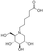 structure of CAS# 79206-51-2, N-5-Carboxypentyl-1-Deoxynojirimycin;6-[(2R,3R,4R,5S)-3,4,5-Trihydroxy-2-(Hydroxymethyl)-1-Piperidyl]Hexanoic Acid;6-[(2R,3R,4R,5S)-3,4,5-Trihydroxy-2-(Hydroxymethyl)-1-Piperidinyl]Hexanoic Acid;6-[(2R,3R,4R,5S)-3,4,5-Trihydroxy-2-Methylol-1-Piperidyl]Hexanoic Acid