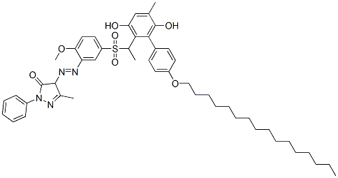 CAS 登录号：84304-19-8， 4-[2-[5-[[1-[4'-(十六烷氧基)-3,6-二羟基-5-甲基[1,1'-联苯]-2-基]乙基]磺酰基]-2-甲氧基苯基]偶氮]-2,4-二氢-5-甲基-2-苯基-3H-吡唑-3-酮
