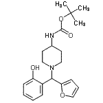 structure of CAS# 870703-79-0, 2-Methyl-2-propanyl {1-[2-furyl(2-hydroxyphenyl)methyl]-4-piperidinyl}carbamate;4- -1-[FURAN-2-YL METHYL]PIPERIDINE;4-(Boc-am<wbr>ino)-1-[f<wbr>uran-2-yl<wbr>(2-hydrox<wbr>yphenyl)m<wbr>ethyl]pip<wbr>eridine;tert-Buty<wbr>l-1-[fura<wbr>n-2-yl(2-<wbr>hydroxyph<wbr>enyl)meth<wbr>yl]piperi<wbr>din-4-yl-<wbr>carbamate