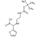 structure of CAS# 871125-85-8, 2-Furyl{[2-({[(2-methyl-2-propanyl)oxy]carbonyl}amino)ethyl]amino}acetic acid;2-(2-N-BOC-AMINOETHYLAMINO)-2-(2-FURANY;2-(2-N-Boc-aminoethylamino)-2-(2-furanyl)acetic acid;2-(2-N-BOC-AMINOETHYLAMINO)-2-(2-FURANYL)ACETICACID