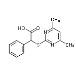 structure of CAS# 87125-95-9, [(4,6-Dimethyl-2-pyrimidinyl)sulfanyl](phenyl)acetic acid;(4,6-Dimethyl-pyrimidin-2-ylsulfanyl)-phenyl-acetic acid;(4,6-DIMETHYL-PYRIMIDIN-2-YLSULFANYL)-PHENYL-ACETICACID;2-(4,6-dimethylpyrimidin-2-ylthio)-2-phenylacetic acid