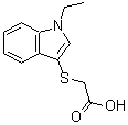 structure of CAS# 883539-49-9, [(1-Ethyl-1H-indol-3-yl)sulfanyl]acetic acid;(1-Ethyl-1H-indol-3-ylsulfanyl)-acetic acid;[(1-ethyl-1H-indol-3-yl)thio]acetic acid;2-((1-ethyl-1H-indol-3-yl)thio)acetic acid