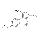 structure of CAS# 884497-32-9, 2-Amino-4-(4-ethylphenyl)-5-methyl-3-thiophenecarbonitrile;2-Amino-4-(4-ethylphenyl)-5-methylthiophene-3-carbonitrile;3-THIOPHENECARBONITRILE,2-AMINO-4-(4-ETHYLPHENYL)-5-METHYL-;MFCD02854875