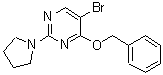 structure of CAS# 885952-21-6, 4-(Benzyloxy)-5-bromo-2-(1-pyrrolidinyl)pyrimidine;[885952-21-6];4-(Benzyloxy)-5-bromo-2-(pyrrolidin-1-yl)pyrimidine;4-Benzyloxy-5-bromo-2-(1-pyrrolidinyl)pyrimidine