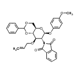 structure of CAS# 889453-84-3, 4-Methoxyphenyl 3-O-allyl-4,6-O-benzylidene-2-deoxy-2-(1,3-dioxo-1,3-dihydro-2H-isoindol-2-yl)-beta-D-glucopyranoside;4-Methoxy<wbr>phenyl 3-<wbr>O-Allyl-4<wbr>,6-O-benz<wbr>ylidene-2<wbr>-deoxy-2-<wbr>phthalimi<wbr>do-β-D-gl<wbr>ucopyrano<wbr>side