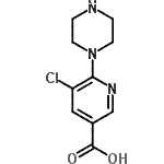 structure of CAS# 889953-74-6, 5-Chloro-6-(1-piperazinyl)nicotinic acid;1-(5-Carboxy-3-chloropyridin-2-yl)piperazine;3-Carboxy-5-chloro-6-(piperazin-1-yl)pyridine;3-PYRIDINECARBOXYLICACID, 5-CHLORO-6-(1-PIPERAZINYL)-