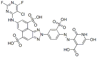 CAS#: 89182-94-5， 5-[2-[4-[7-[(5-Chloro-2,6-Difluoro-4-Pyrimidinyl)Amino]-5,9-Disulfo-2H-Naphtho[1,2-d]Triazol-2-Yl]-2-Sulfophenyl]Diazenyl]-1,2-Dihydro-6-Hydroxy-2-Oxo-4-Pyridinecarboxylic Acid