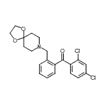 structure of CAS# 898756-51-9, (2,4-Dichlorophenyl)[2-(1,4-dioxa-8-azaspiro[4.5]dec-8-ylmethyl)phenyl]methanone;2,4-dichl<wbr>oro-2'-[8<wbr>-(1,4-dio<wbr>xa-8-azas<wbr>piro[4.5]<wbr>decyl)met<wbr>hyl]benzo<wbr>phenone