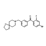 structure of CAS# 898762-09-9, (4-Bromo-2-fluorophenyl)[3-(1,4-dioxa-8-azaspiro[4.5]dec-8-ylmethyl)phenyl]methanone;4-bromo-3<wbr>'-[8-(1,4<wbr>-dioxa-8-<wbr>azaspiro[<wbr>4.5]decyl<wbr>)methyl]-<wbr>2-fluorob<wbr>enzopheno<wbr>ne