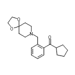 structure of CAS# 898781-17-4, Cyclopentyl[2-(1,4-dioxa-8-azaspiro[4.5]dec-8-ylmethyl)phenyl]methanone;cyclopent<wbr>yl 2-[8-(<wbr>1,4-dioxa<wbr>-8-azaspi<wbr>ro[4.5]de<wbr>cyl)methy<wbr>l]phenyl <wbr>ketone