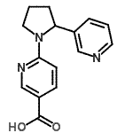 structure of CAS# 904817-27-2, 6-[2-(3-Pyridinyl)-1-pyrrolidinyl]nicotinic acid;1-(5-Carboxypyridin-2-yl)-2-(pyridin-3-yl)pyrrolidine;6-(2-Pyridin-3-ylpyrrolidin-1-yl)nicotinic acid;6-(2-Pyridin-3-yl-pyrrolidin-1-yl)-nicotinic acid