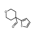 structure of CAS# 906352-93-0, 4-(2-Thienyl)tetrahydro-2H-pyran-4-carbaldehyde;4-(2-thienyl)-2H-3,4,5,6-tetrahydropyran-4-carbaldehyde;4-Thien-2-yltetrahydro-2H-pyran-4-carboxaldehyde;4-Thien-2-yltetrahydro-2H-pyran-4-carboxaldehyde 97%