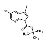 structure of CAS# 928653-81-0, 2-Methyl-2-propanyl 5-bromo-3-iodo-1H-pyrrolo[2,3-b]pyridine-1-carboxylate;5-Bromo-3<wbr>-iodo-pyr<wbr>rolo[2,3-<wbr>b]pyridin<wbr>e-1-carbo<wbr>xylic aci<wbr>d tert-bu<wbr>tyl ester;tert-buty<wbr>l 5-bromo<wbr>-3-iodo-1<wbr>H-pyrrolo<wbr>[2,3-b]py<wbr>ridine-1-<wbr>carboxyla<wbr>te;MFCD08741535