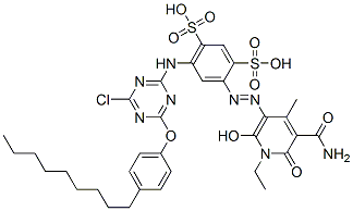 CAS#: 93858-29-8， 4-[2-[5-(Aminocarbonyl)-1-Ethyl-1,6-Dihydro-2-Hydroxy-4-Methyl-6-Oxo-3-Pyridinyl]Diazenyl]-6-[[4-Chloro-6-(4-Nonylphenoxy)-1,3,5-Triazin-2-Yl]Amino]-1,3-Benzenedisulfonicacid