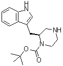 structure of CAS# 947685-14-5, 2-Methyl-2-propanyl (2S)-2-(1H-indol-3-ylmethyl)-1-piperazinecarboxylate;(2S)-1-(t<wbr>ert-Butox<wbr>ycarbonyl<wbr>)-2-[(1H-<wbr>indol-3-y<wbr>l)methyl]<wbr>piperazine;(2S)-2-[(1H-Indol-3-yl)methyl]piperazine, N1-BOC protected;(S)-1-Boc-2-(3-indolylmethyl)piperazine