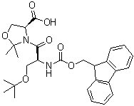 structure of CAS# 1000164-43-1, (4S)-3-[(2S)-3-(1,1-Dimethylethoxy)-2-[[(9H-fluoren-9-ylmethoxy)carbonyl]amino]-1-oxopropyl]-2,2-dimethyl-4-oxazolidinecarboxylic acid