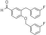 structure of CAS# 1000370-24-0, 3-(3-Fluorobenzyl)-4-[(3-fluorobenzyl)oxy]benzaldehyde;4-[(3-Fluorophenyl)methoxy]-3-[(3-fluorophenyl)methyl]benzaldehyde