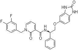 structure of CAS# 1001409-50-2, PDK1 inhibitor;1-[(3,4-Difluorophenyl)methyl]-N-[(1R)-2-[(2,3-dihydro-2-oxo-1H-benzimidazol-5-yl)oxy]-1-phenylethyl]-1,2-dihydro-2-oxo-3-pyridinecarboxamide