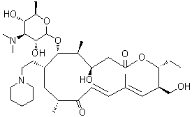 20-Deoxo-5-O-[3,6-dideoxy-3-(dimethylamino)-beta-D-glucopyranosyl]-20-(1-piperidinyl)tylonolide molecular structure (CAS 1003024-01-8)