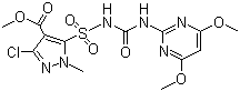 结构式 CAS# 100784-20-1, 氯吡嘧磺隆; 3-(4,6-二甲氧基嘧啶-2-基)-1-(1-甲基-3-氯-4-甲氧基甲酰基吡唑-5-基)磺酰脲